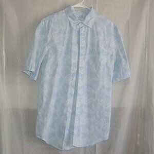 St John's Bay Blue and White Button Shirt with Palm Pattern